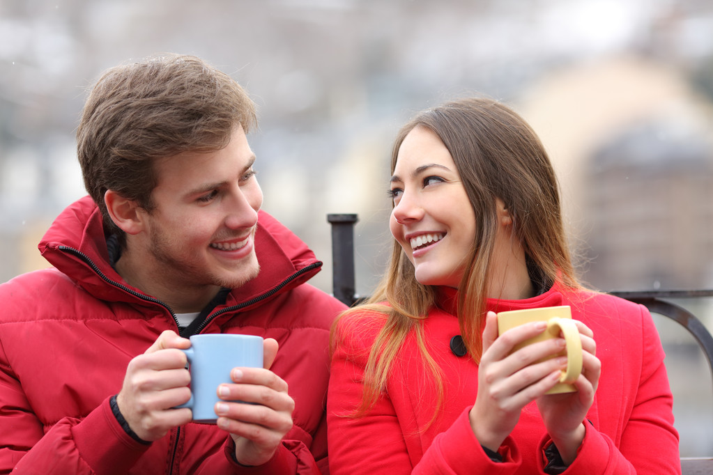 stock photo couple talking relaxed in winter