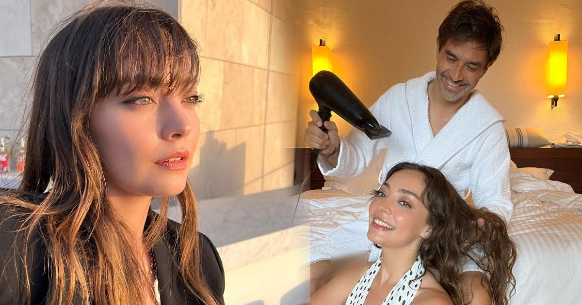 romantik es cansel elcin esinin sacini kuruttugu fotografi paylasti