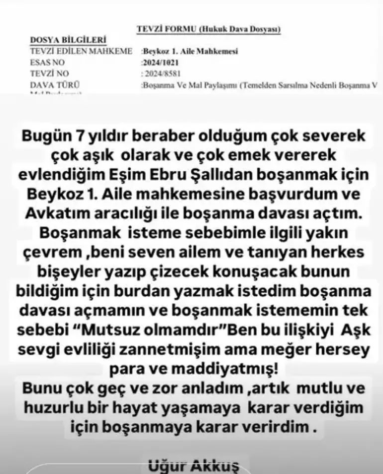 Uğur Akkuş'un boşanma açıklaması