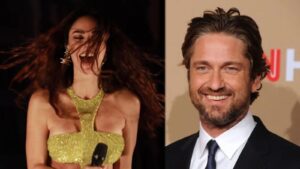 defne samyeli ile gerard butler yan yana sergide karsilasip birlikte poz verdiler